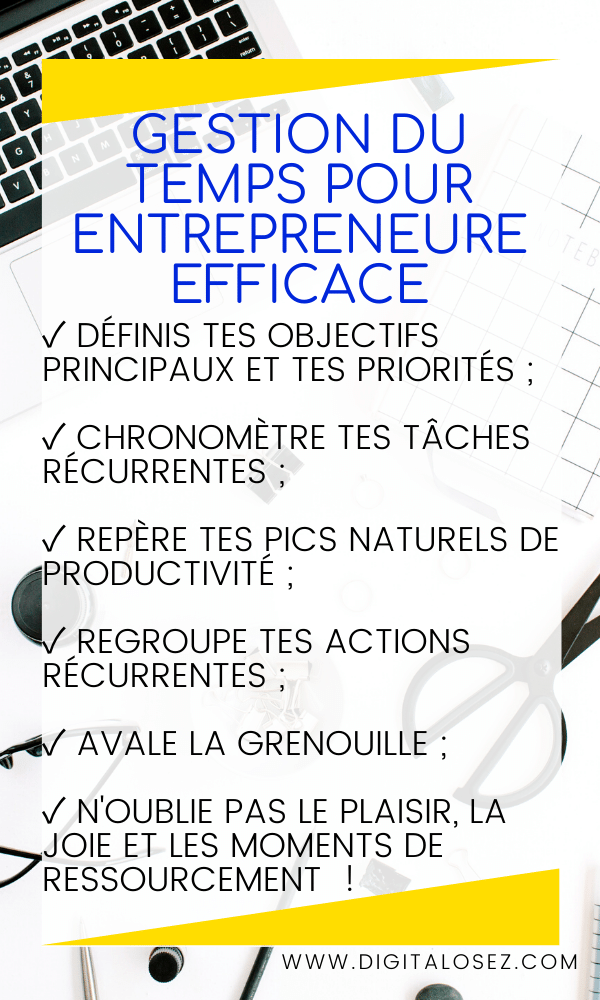 gestion du temps pour entrepreneure efficace